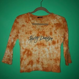 VINTAGE HARLEY DAVIDSON 3/4 sleeve tye dye v neck